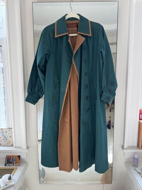 YSL Women's Teal & Brown Long Trench Coat